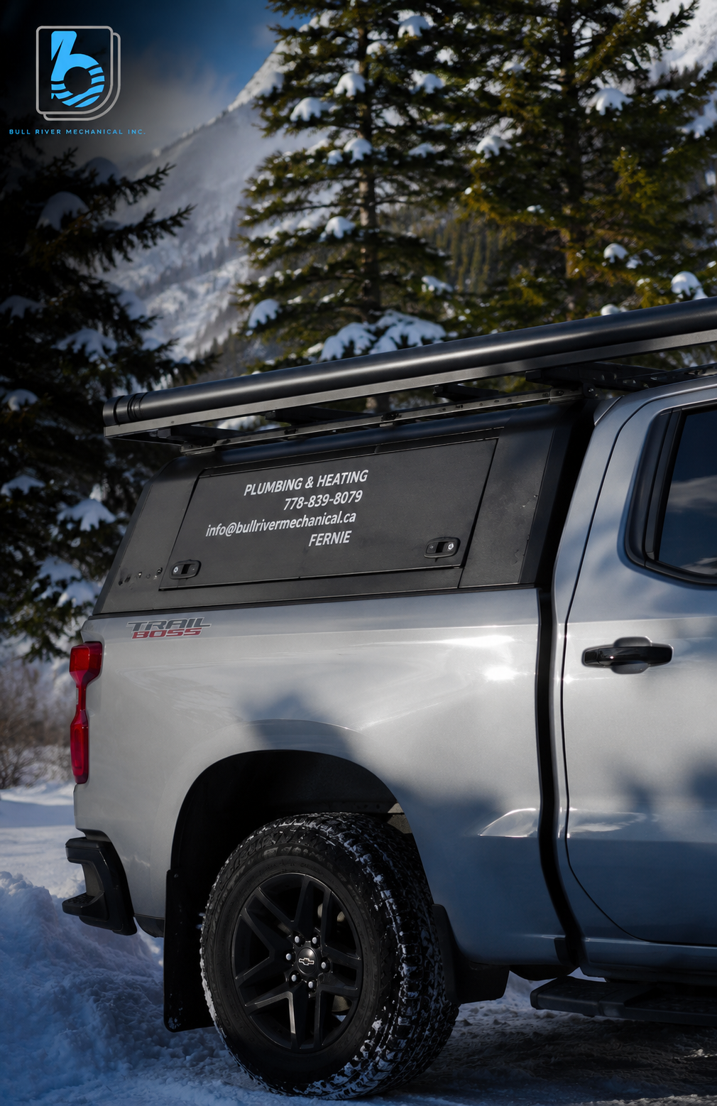 Bull River Mechanical service truck in Fernie BC winter